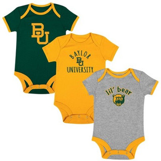 New - NCAA Baylor Bears Infant 3pk Bodysuit - 0-3M