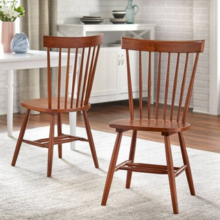New - Set of 2 Venice High Back Contemporary Windsor Dining Chairs Walnut - Buylateral
