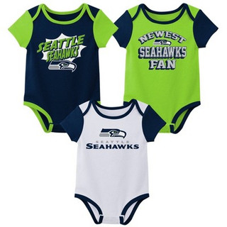 New - NFL Seattle Seahawks Infant Boys' AOP 3pk Bodysuit - 3-6M