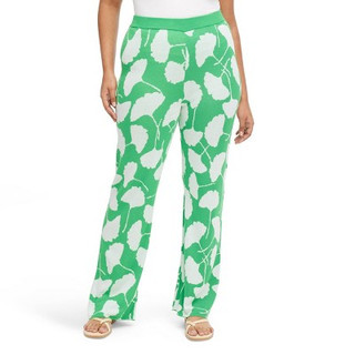 New - Women's High Waisted Ginkgo Green Sweaterknit Flare Pants - DVF XL