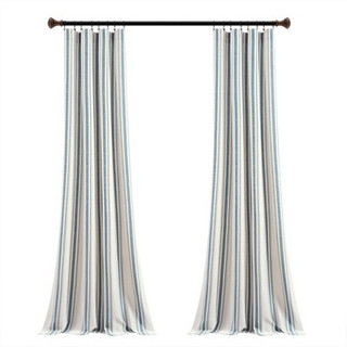 New - Set of 2 (84"x42") Farmhouse Striped Yarn Dyed Eco-Friendly Recycled Cotton Window Curtain Panels Blue - Lush Décor