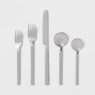 New - 30pc Squared Straight Flatware Set with Caddy - Room Essentials