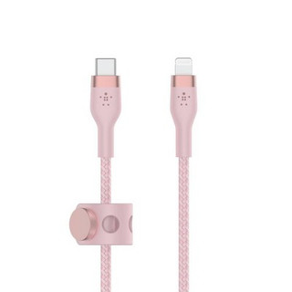 New - Belkin 6.6' BoostCharge Pro Flex USB-C Lightning Connector Cable + Strap - Pink Chic