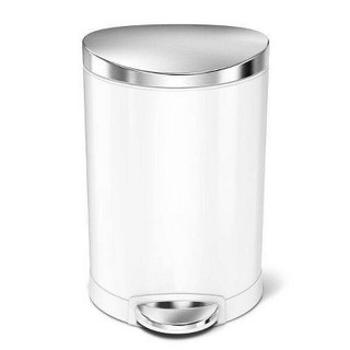 New - simplehuman 6L Stainless Steel Semi-Round Step Trash Can White