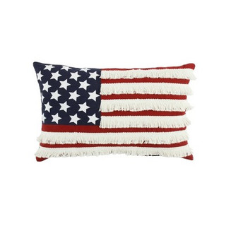 New - 13"x22" Oversize American Flag Fringe Lumbar Throw Pillow Red - Lush Décor