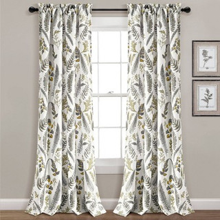 New - Set of 2 (84"x52") Devonia Allover Light Filtering Window Curtain Panels Yellow/Gray - Lush Décor