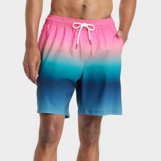 New - Men's 7" 4-Way Stretch Elevated Elastic Waist Trunk Swimsuit - Goodfellow & Co Blue/Pink XXL