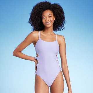 New - Women's Cut Out Knotted One Piece Swimsuit - Shade & Shore Lilac Purple L