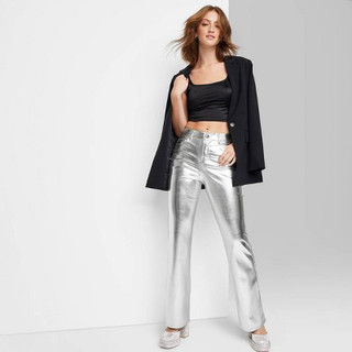 Women's High-Rise Metallic Flare Pants - Wild Fable Silver 10
