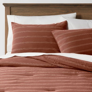 Full/Queen Simple Woven Stripe Comforter & Sham Set Cognac - Threshold