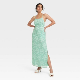 Women's Jacquard Maxi Slip Dress - A New Day Green XL