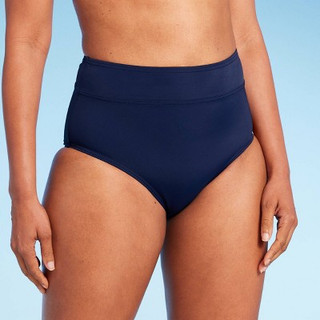 Lands' End Women's UPF 50 Full Coverage Tummy Control High Waist Bikini Bottom - Navy Blue XS