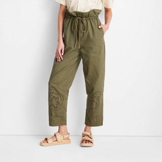 Women's High-Waisted Eyelet Pants - Future Collective with Jenny K. Lopez Olive Green 8