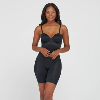 ASSETS BY SPANX Women's Flawless Finish Strapless Cupped Midthigh Bodysuit - Black S