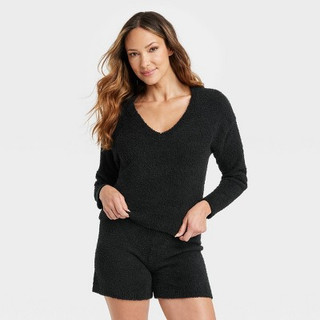 Women's Cozy Yarn Pullover Sweater - Stars Above Black XS