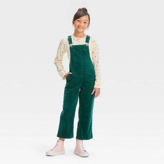 New - Girls' Corduroy Wide Leg Overalls - Cat & Jack Forest Green L