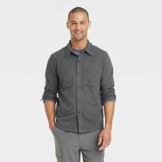 Men's Knit Shirt Jacket - Goodfellow & Co Charcoal Gray S