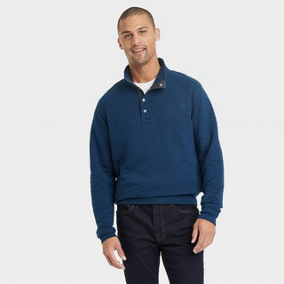 Men's Quilted Snap Pullover Sweatshirt - Goodfellow & Co Navy Blue M