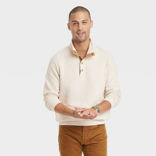 Men's Quilted Snap Pullover Sweatshirt - Goodfellow & Co Beige M
