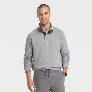 Men's Quilted Snap Pullover Sweatshirt - Goodfellow & Co Charcoal Gray S