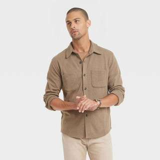 Men's Knit Shirt Jacket - Goodfellow & Co Brushed Brown XXL