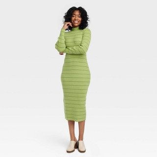 Black History Month Women's House of Aama High Neck Maxi Knit Dress - Green Striped M