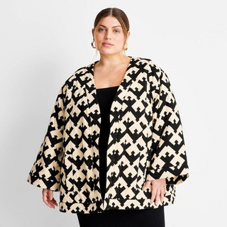 Women's Geo Print Oversized Quilted Jacket - Future Collective with Jenny K. Lopez Black/Cream 3X-4X