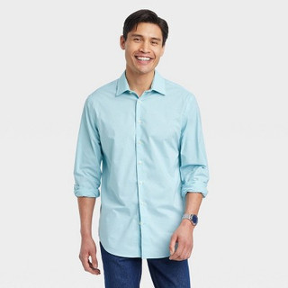 Men's Performance Dress Long Sleeve Button-Down Shirt - Goodfellow & Co Aqua Blue S