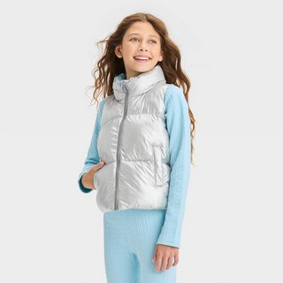 Girls' Reversible Puffer Vest - All in Motion Silver S