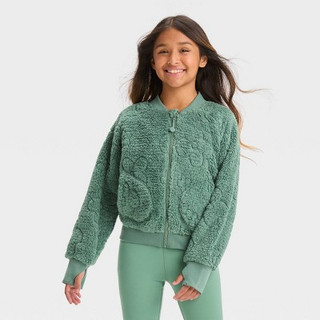 New - Girls' Quilted Fleece Jacket - All in Motion Green S
