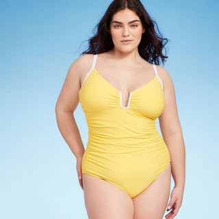 Women's Crepe U-Wire One Piece Swimsuit - Shade & Shore Yellow 14