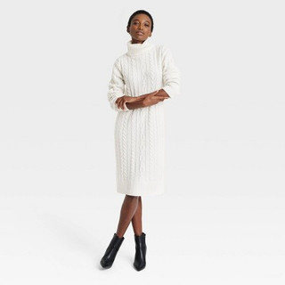 Women's Turtleneck Long Sleeve Cozy Sweater Dress - A New Day Cream S