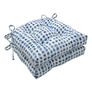 Open Box 2pk Outdoor/Indoor Reversible Chair Pad Set Alauda Porcelain Blue - Pillow Perfect