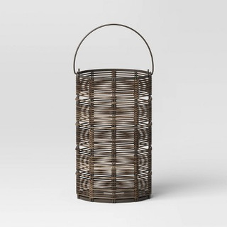 Open Box 16" Metal and Wicker Woven Large Round Battery LED Outdoor Lantern Assorted Grays - Threshold