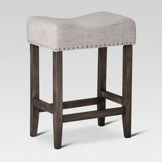 Open Box 24" Rumford Saddle Counter Height Barstool with Wood Linen Gray