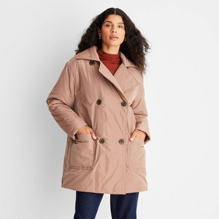 Women's Notched Lapel Double Breasted Puffer Coat - Future Collective with Reese Blutstein Tan S