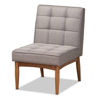 Open Box Sanford Wood Dining Chair Gray/Walnut Brown - Baxton Studio: Mid Century Upholstered, Tapered Legs, Biscuit Tufted