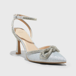 Women's Carmin Bow Pumps - A New Day Silver 9