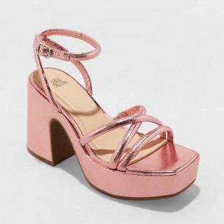 Women's Astro Strappy Platform Heels with Memory Foam Insole - Wild Fable Metallic Pink 8.5