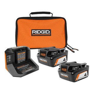 Like New -  RIDGID 18-Volt Lithium-Ion (2) 4.0 Ah Battery Starter Kit with Charger and Bag