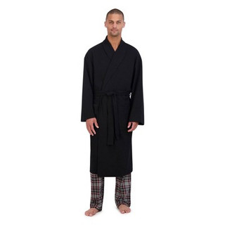 Hanes Premium Men's Solid Waffle Robe - Black One Size Fits Most