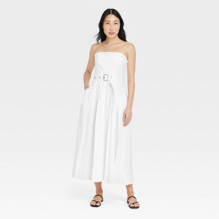 Women's Belted Midi Bandeau Dress - A New Day White 0