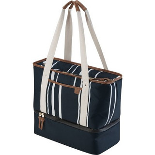 New - CleverMade Premium Soft Sided Malibu 9qt Cooler Tote - Navy Striped