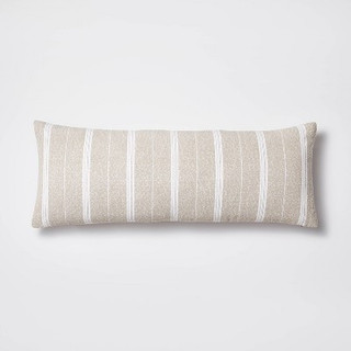 Oversized Oblong Boucle Woven Stripe Decorative Throw Pillow Khaki - Threshold designed with Studio McGee