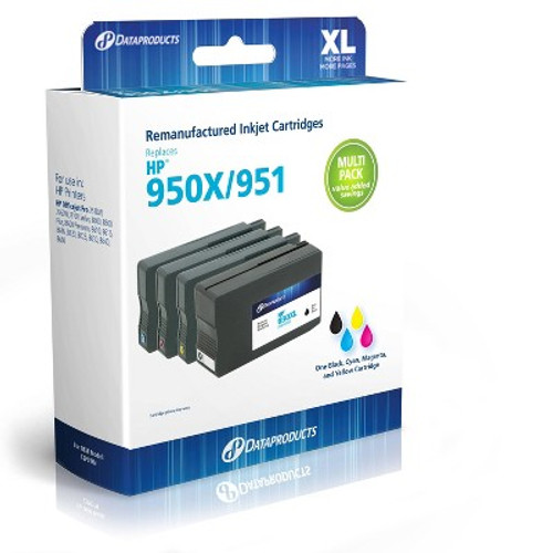 New - Remanufactured Black XL+Cyan/Magenta/Yellow 4-Pack High Yield/Standard Ink Cartridges-Compatible with HP 950XL/951 Ink Series (C2P01FN)-Dataproducts