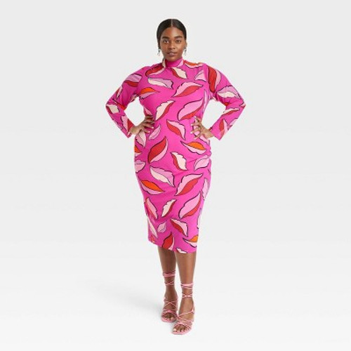 New - Black History Month Sammy B Women's Plus Size Long Sleeve Mesh Bodycon Dress - Pink Floral 2X