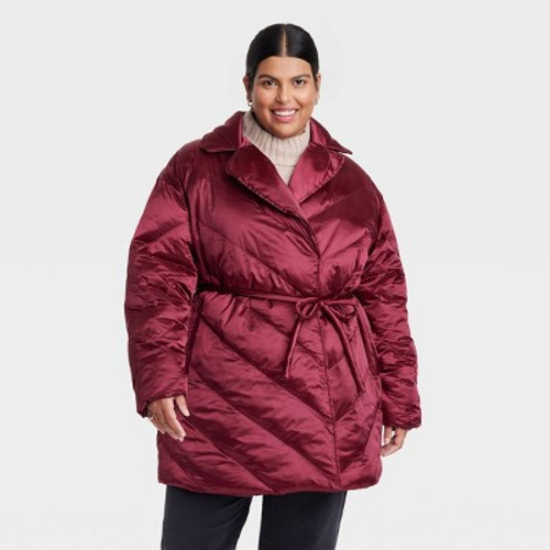 New - Women's Plus Size Puffer Jacket - Ava & Viv Berry Red 2X