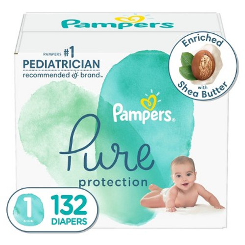 New - Pampers Pure Protection Diapers Enormous Pack - Size 1 - 132ct