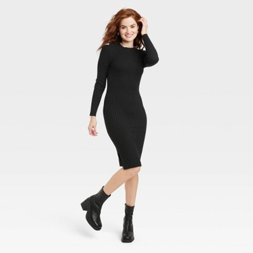 New - Women's Long Sleeve Sweater Dress - A New Day Black S