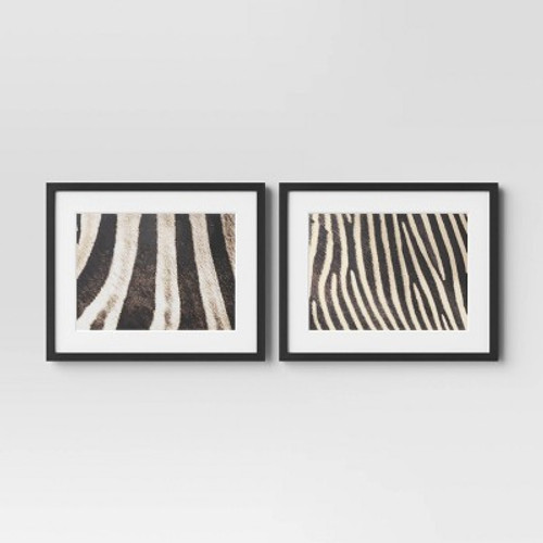 New - 20" x 16" 2pc Zebra Close up Glass Framed Wall Posters - Threshold